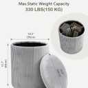 LITZFUR Round Ottoman with Storage,Velvet Upholstered Vanity Stool & Folding Foot Rest,Coffee Table for Living Room,Bedroom,Gray