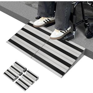 Nuvium 4" Rise Modular Threshold Ramp for Doorways, Stable Wheelchair Ramp for Home Steps, Aluminum Door Ramp and Curb Ramp for Scooters, Power Chairs, Cars, 1100LBS Load Capacity