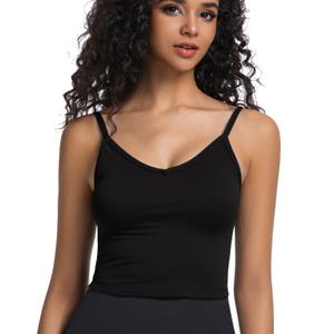 Yuiseaik Women's V Neck Crop Tank Top Sleeveless Double Lined Slim Fit Summer Casual Basic Crop Tops Going Out (US, Alpha, XX-Small, Regular, Regular, Black) (Black)