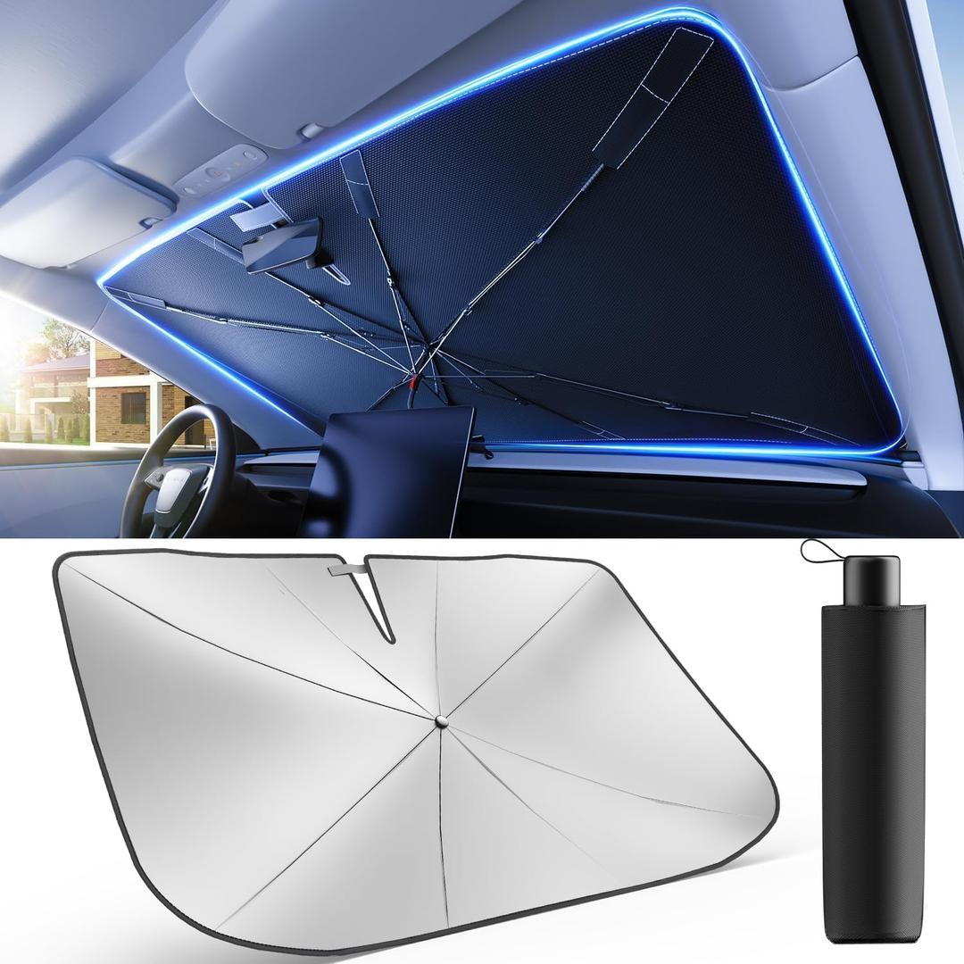 Weektic Windshield Sun Shade [8-Rib & Silver Reflective Coating] Blocks UV Keep Cool, Universal Fit Car SUV Front Window (57" L x 31" W)