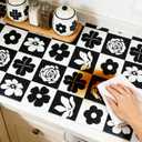 2 x Shelf Liners Non Adhesive Black & White Checkerboard Floral - Thickened Non-Slip Easy to Clean Drawer Liner for Kitchen Cabinets, Tool Box, Refrigerator, with Knife & Tape Measure, 12in x 118.1in