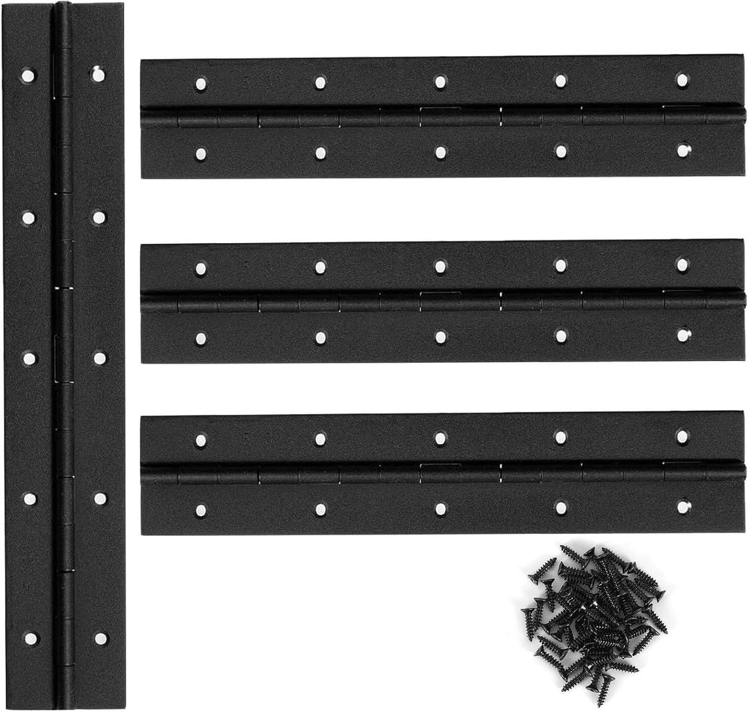 4PACK 10 Inch Heavy Duty Piano Hinge, Black Stainless Steel Continuous & Piano Hinge, 2" Open Width, for Cabinet Door Cases Woodworking Wood Furniture Tool Storage Boxes with 40 Pcs Screws