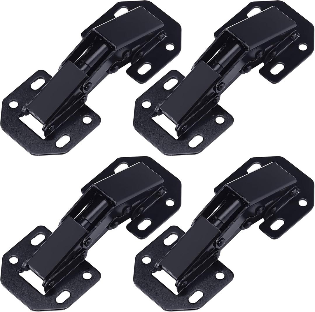 10 Hidden Hinges for Cabinet Doors Frameless Concealed Kitchen Cabinet Hinges 110 Degree Surface Mount No Pre-drilled Heavy Duty for Kitchen Cupboard Door (Hidden C,Black)
