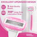 Razors for Women Include 2 Non-Slip Handles and 14 Blade Refills with a Shower Holder, 5 Premium Blades Women's Razors for Shaving with 360 Lubrication Reduces Irritation, Pink