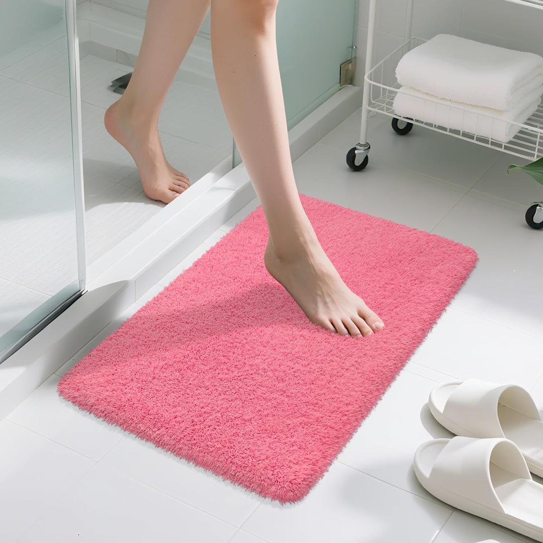 Bathroom Rugs Non Slip 30"x20", Absorbent Bath Mats Quick Dry, Shaggy Microfiber Bath Rugs, Extra Soft Plush, Machine Washable Bath Mats for Bathroom Floor, Tub and Shower, Pink