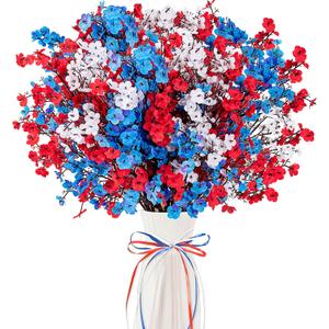 27PCS 4th/Fourth of July Decorations Artificial Flowers Red White Blue Patriotic Picks Berry Stems Memorial Independent Day Decor for Home Vase Table Centerpieces