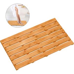 Bamboo Wooden Bath Floor Mat for Luxury Shower - Non-Slip Bathroom Waterproof Carpet for Indoor or Outdoor Use (31.3 x 18.1 x 1.5 Inches) (Natural)
