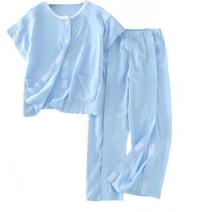 WEEOATAR Hospital Gown Disability Aids for Kid Post Surgery Clothing, Full Open, Easy to Wear with Magic Stickers, Incontinence Clothing for Boys and Girls (Blue, 160cm/63.0in)