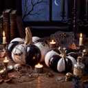 RattanView 2 Pack Halloween Resin Pumpkin Decor Set, Black and White