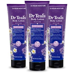 Dr Teal's Sleep Body Lotion, 24-Hour Moisture, with Melatonin, Lavender & Chamomile Essential Oils, 8 fl oz (Pack of 3)