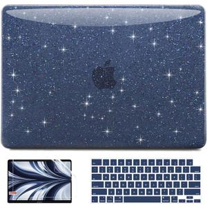AKIT Compatible with MacBook Air 13 inch Case Sparkly 2025 2024-2022 M4 M3 M2 A3240 A3113 A2681, Glossy Glitter [Anti-Cracking] Hard Shell Laptop Case Cover for MacBook Air 13.6 inch 2025, Haze Blue