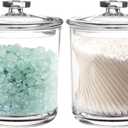 Youngever 2 Pack 15 Ounce Clear Plastic Apothecary Jars, Qtip Holder, Cotton Swab Holder, Bathroom Vanity Organizer for Cotton Balls, Cotton Swab, Qtips