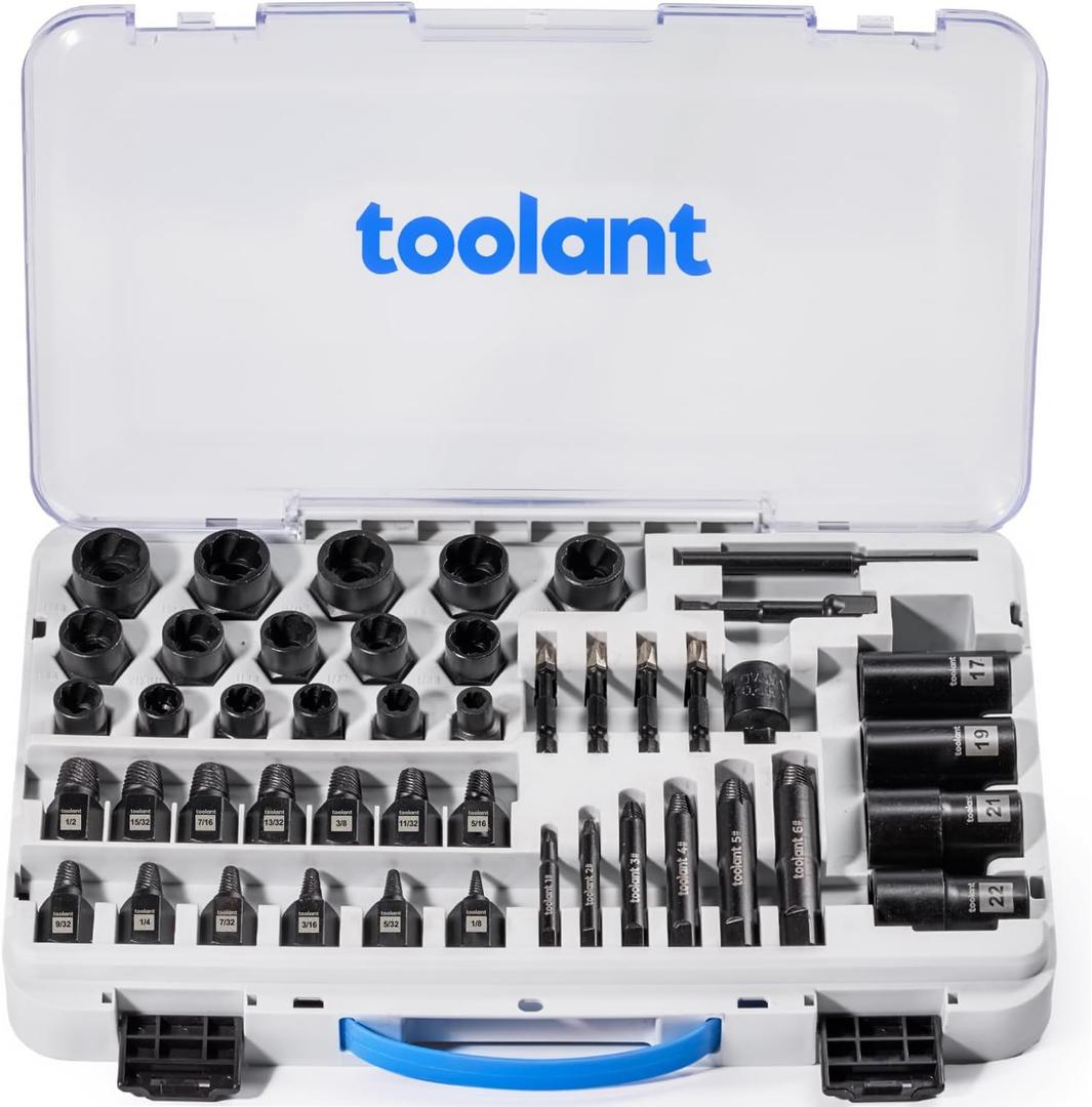 toolant 46pcs Impact Bolt Extractor Kit, Bolt & Nut Remover Socket Tool Kit, Stripped Bolt Extractor for Damaged Screws and Bolts