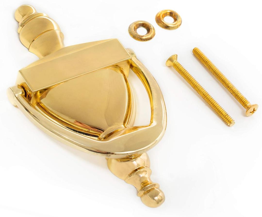 Everbilt 6-5/16 Inches Bright Brass Door Knocker - Steel Construction with a Decorative Finish - Heavy Duty Front Door Hardware with Screws