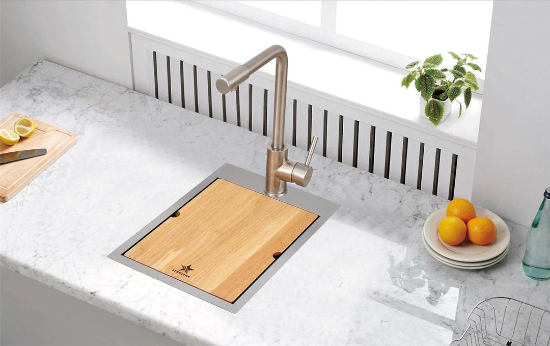 STARSTAR Workstation Ledge Topmount/Drop-in Single Bowl 304 Stainless Steel Kitchen/Yard/Bar/Laundry/Office Sink, With Grid, Cutting Board, Strainer (15 x 17 x 9)