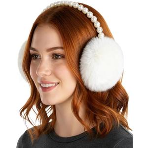 Niction Pearl Earmuffs for Women Winter Earmuffs Warmer Pearl Faux Ear Covers Fuzzy Plush Ears Muffs Comfortable Ear Warmer (White)