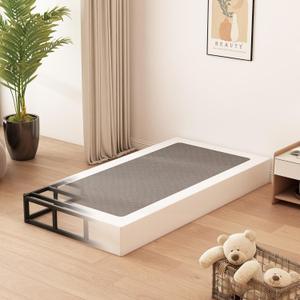Twin Box Spring, Metal Box Spring Twin 7 Inch Bed Base with Fabric Cover, Sturdy Mattress Foundation, Easy Assembly, Noise Free, Black