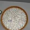 14'' Round Rattan Tray, Home Decor with Mother of Pearl Inlay, Terrekraft | Handcrafted Rattan with Shell Inlay, Wipe-clean, Boho Farmhouse Coastal Decor, Ideal for Coffee Table Ottoman Vanity Bedside