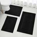 HOMEIDEAS Bathroom Rugs Sets 3 Piece, Super Soft and Absorbent Non Slip Microfiber Toilet Bath Mat with U-Shaped (Black) (1'4" x 2'8" (16"x24"+20"x32"+U Shape 20"x24"))