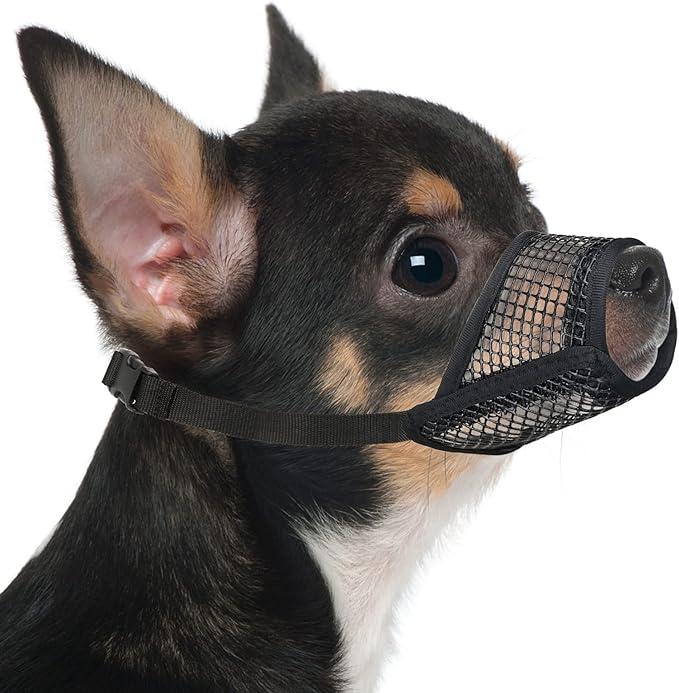 Mayerzon Dog Muzzle, Soft Mesh Muzzles for Small Medium Large Dogs Chihuahua Poodle Husky Labrador Retriever, Breathable Dog Mouth Guard for Biting Chewing Grooming, Allow Panting Drinking, XXS