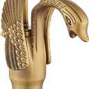 GGStudy Bathroom Faucet Antique Brass Swan Single Handle One Hole Bathroom Vanity Faucet Basin Tap Deck Mount Lavatory (Short)