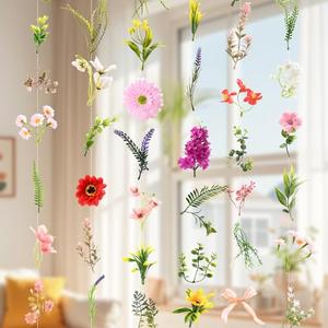 Livole 6Pcs 36Ft Hanging Flower Garland with Bow Wildflower Garlands Backdrop Silk Rose Fake Floral Vines with Hooks for Spring Party Wedding Birthday Anniversary Arch Wall Garden Decor