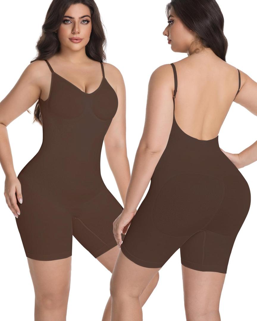 Tank Bodysuit for Women Tummy Tucker Shapewear Butt Lifter Body Shaper Compression Bodysuit (Small, Brown)