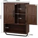 RUSTOWN Farmhouse Wall Storage Cabinet with Two Barn Door, Rustic Mounted Medicine Cabinet with Adjustable Shelf and Towel Bar, 3-Tier Wood Cabinet for Kitchen, Bathroom, Living Room (Dark Walnut), 18.9 Inches X 26.3 Inches X 7.87 Inches