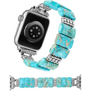 Moolia Natural Stone Bracelet Compatible with Apple Watch Band 41/40/38/42/44/45/46/49mm Women, Handmade Elastic Beaded Western Strap for iWatch Series 11 10 9 8 7 6 5 4 3 2 1 SE & Ultra1/2/3