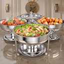 Rengue 6QT Chafing Dishes for Buffet, 4 Pack Stainless Steel Round Chafing Dish Buffet Set, Heating and Cooling Buffet Servers and Warmers, Food Warmers for Parties Buffet,Gatherings,Banquets,Weddings