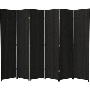 Red Lantern 7 ft. Tall Woven Fiber Black-6 Panel Room Divider