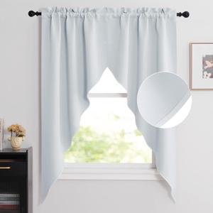 NICETOWN Room Darkening Window Treatments Pole Pocket Kitchen Tier Curtains- Tailored Scalloped Valance/Swags for Bedroom (One Set, W36 X L63 inches Each Panel, Platinum-Greyish White)