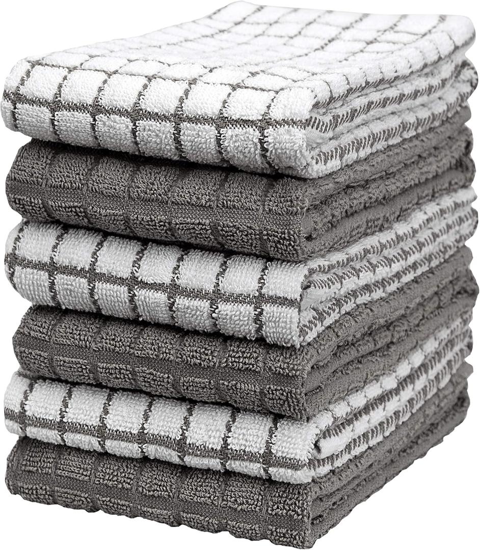 Bumble Kitchen Towels | 100% Cotton Dish Towels with Hanging Loop | 16"x 28" | 380GSM | Absorbent Kitchen Towel Set | 6 Pack, Gray (Grey)