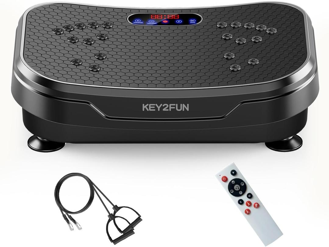 Vibration Plate Exercise Machine, KEY2FUN 2025 Upgraded Vibration Plate for Lymphatic Drainage, Large-Size Vibrating Platforms with Resistance Bands, 330LBS Capacity Shake Board for Home Fitness (Black)