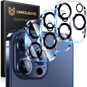 UniqueMe Compatible for 3 Pack iPhone 15 Pro/iPhone 15 Pro Max Camera Lens Protector, [Drop Protection] [Case Friendly] 9H Tempered Glass Camera Cover Screen [New Version] (Black Circle)