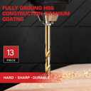 13PC 1/16" Titanium Coated Twist Hex Shank Drill Bit Set, 135 Degree Tip HSS Drill Bit Sets, Impact Driver Drill Bits for Wood, Steel, Metal, Plastic with Quick Change Design