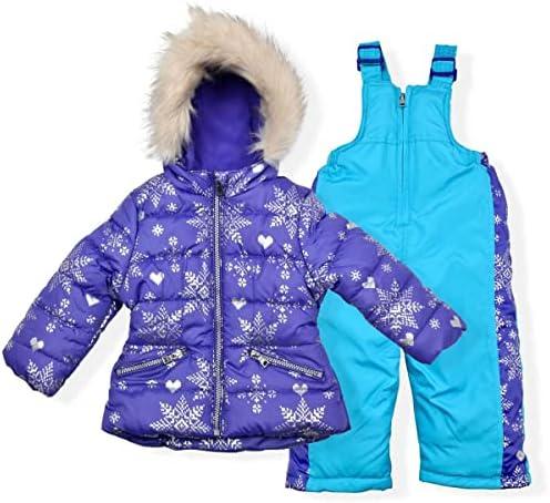 Arctic Quest Girls' Bib Snow Pants and Ski Jacket Water-Resistant Snowsuit For Kids Winter Hooded Jacket 18M