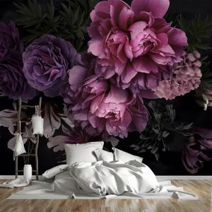 Dark-Colored Floral self-Adhesive Wallpaper - Purple Peony Mural. Peel and Stick - 58"x80"