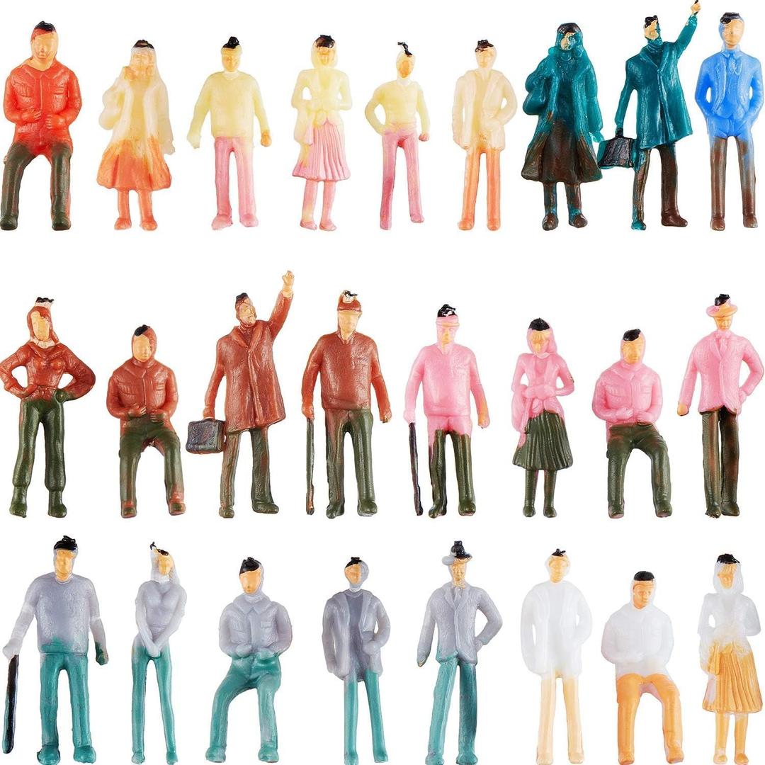 Gejoy 100 Pieces Miniature People Figurines 1:75 Scale Model Trains Architectural Plastic Mini Tiny People Sitting and Standing for Diorama