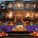 Halloween Decorations Outdoor Yard Banner Happy Halloween Purple Pumpkin Ghost Fence Banner 118x20 Inch Haunted Tree Moon Scene for Garden Porch Wall Party Decor