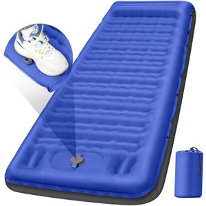 Camping Sleeping Pad, Extra Thick 5 Inch Camping Mat with Pillow Built-in Foot Pump Inflatable Sleeping Pads Compact for Camping Backpacking Hiking Traveling TentBlue Grey