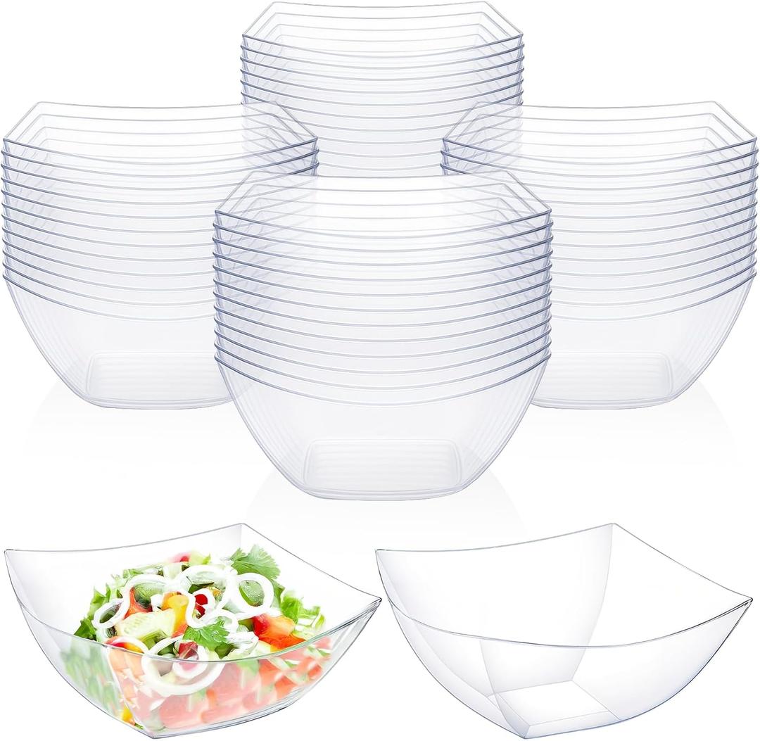 50 Pcs Square Plastic Serving Bowls 8 oz Disposable Small Clear Serving Bowl Party Candy Bar Containers Chip Snack Fruit Salad Bowl Taco Bar Serving Bows for Party Buffet