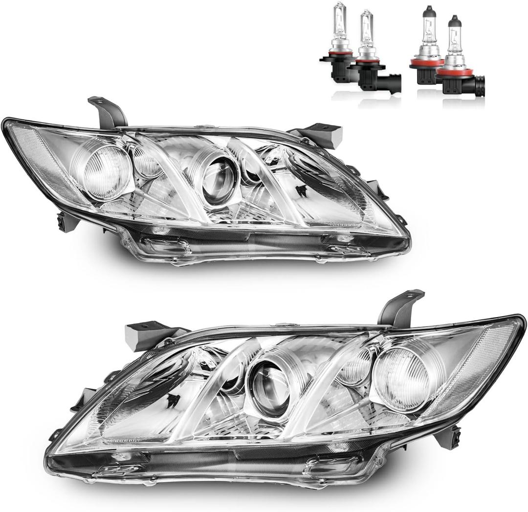 Headlights Assembly with Bulbs for 2007-2009 Toyota Camry, for 2007 2008 2009 Toyota Camry US Version Driver & Passenger Side