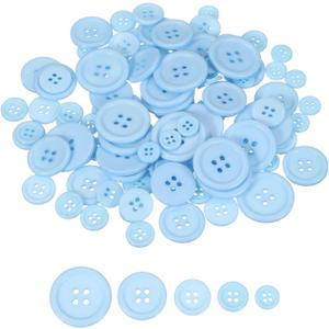 uxcell 100 Pcs Light Blue Resin Button, 4 Holes Round Sewing Buttons, 5 Sizes Flatback Button for DIY Craft Making Clothes Sewing Handmade Ornament(10/12/15/20/25mm)
