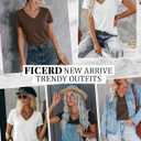 Ficerd 3 Pack Women’s V Neck T Shirts, Summer Casual Short Sleeve Tops Loose Fit Rolled Sleeve Tees 2025 Trendy Cotton Shirts(Black, White, Brown, Medium)