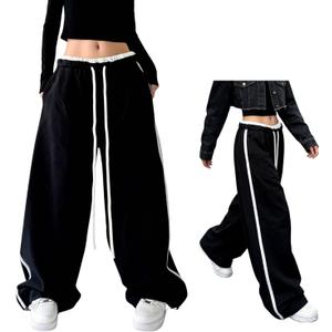 Baggy Sweatpants for Women Men Wide Leg Casual Sweat Pants Elastic Waist Drawstring Pants Hip Hop Clothes Black-XL (XL)