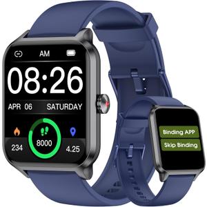 Smart Watch No App/Phone Required,42mm Smartwatch for Women Men,Fitness Tracker Watch with Heart Rate Monitor, Sleep Tracker, Pedometer,Step Counter,IP68 Waterproof, for Android iOS Phones (Blue)
