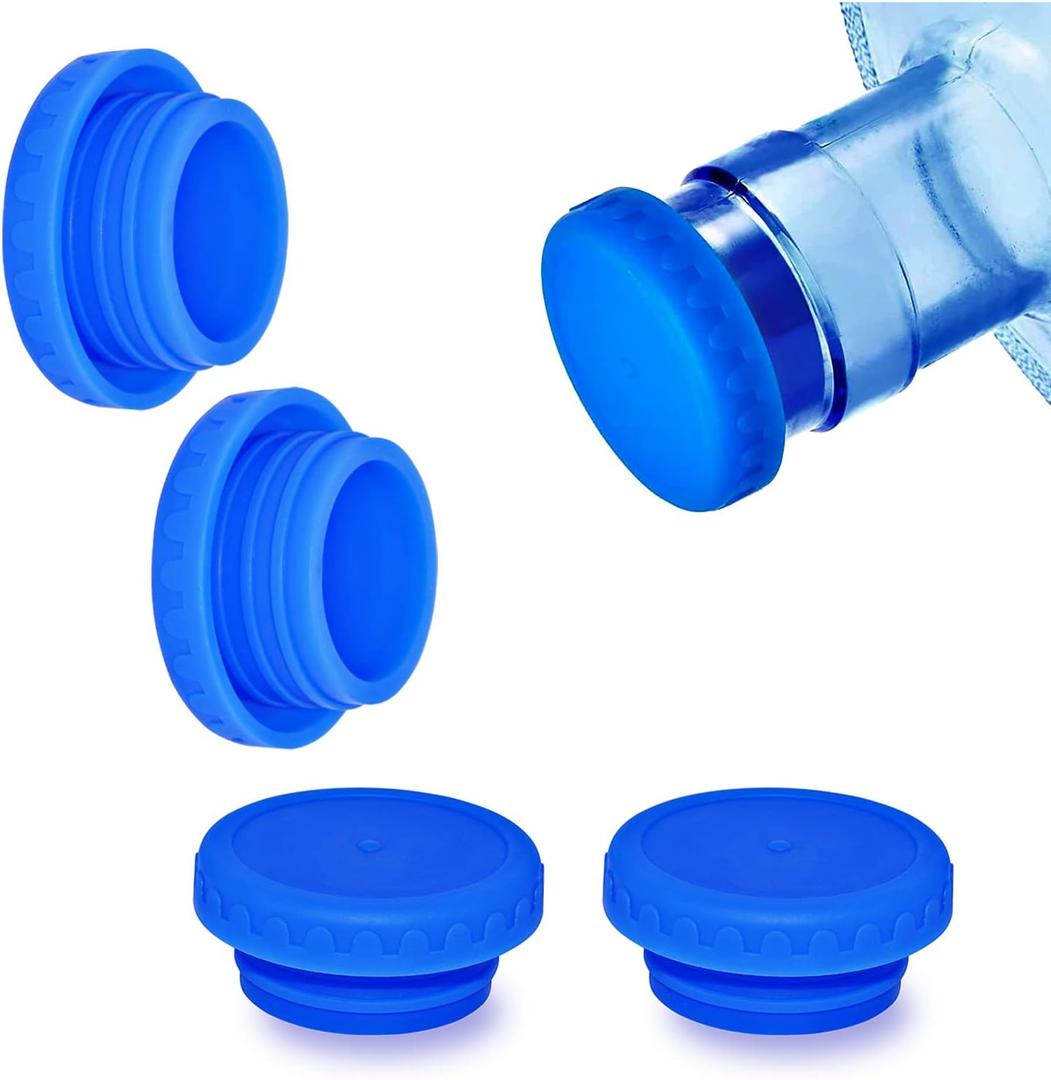 Water Jug Caps 5 Gallon Reusable Silicone - Strong Sealing no Spill Top Lid Cover 55mm Bottles for Outdoor & Kitchen - Pack by 4