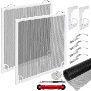 2 Sets Window Screen Frame Kit 5/16 in x 1/8 in x36inX36in Fiberglass Window Screen Replacement Kit not installed Includes Full Set of Tools Suitable for WindowsFramed Mesh Replacement Window Screens