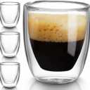 10oz Double Wall Espresso Cups Set of 4, Clear Expresso Shots Cup, Double Wall Insulated Espresso Mugs, 300 ML Tazas de Cafe Expreso, Microwave Dishwasher Safe,Suit for Espresso Machine